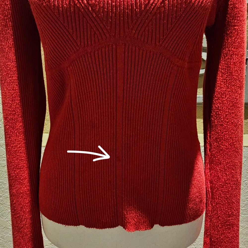 Pink Rose L Coquette Sweetheart Ribbed Top Red Fitted Soft Girl Stretch Sweater - Picture 8 of 11